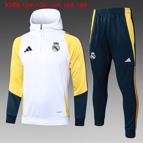 Ninos Sudadera Con Capucha Real Madrid 2024-2025 Blanco Amarillo